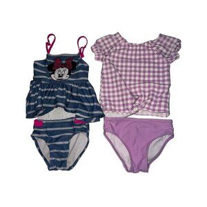 Lot of 2 toddler girls size 2T swim suit/bathing suits blue purple Disney Carter